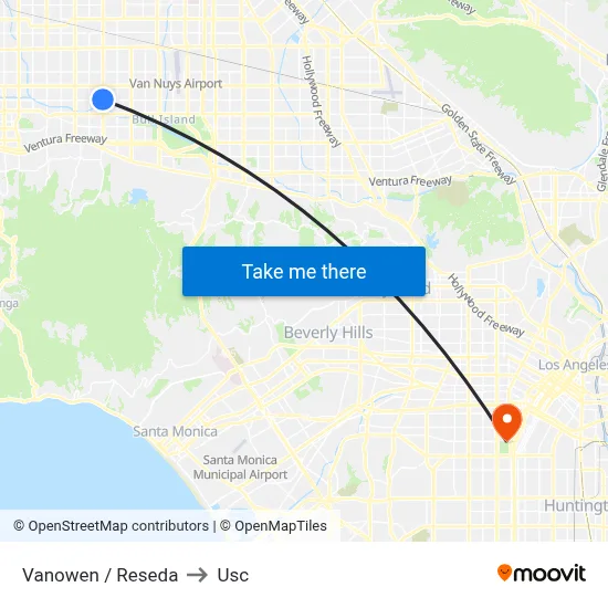 Vanowen / Reseda to Usc map