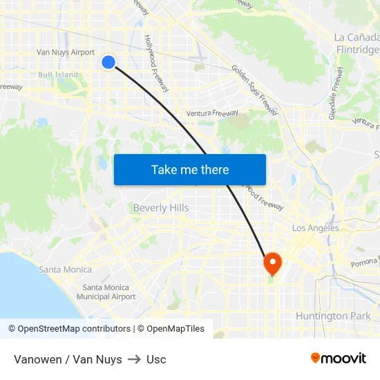 Vanowen / Van Nuys to Usc map