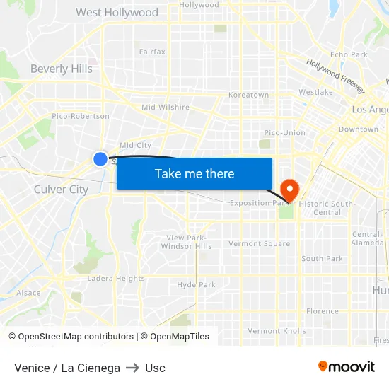 Venice / La Cienega to Usc map
