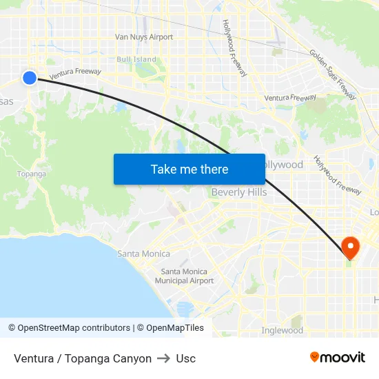 Ventura / Topanga Canyon to Usc map
