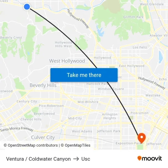 Ventura / Coldwater Canyon to Usc map