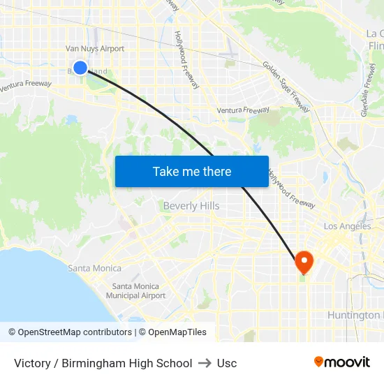 Victory / Birmingham High School to Usc map