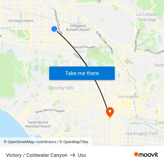 Victory / Coldwater Canyon to Usc map