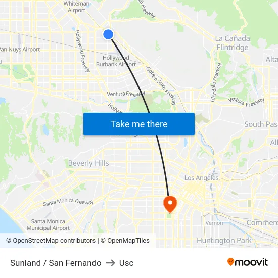 Sunland / San Fernando to Usc map