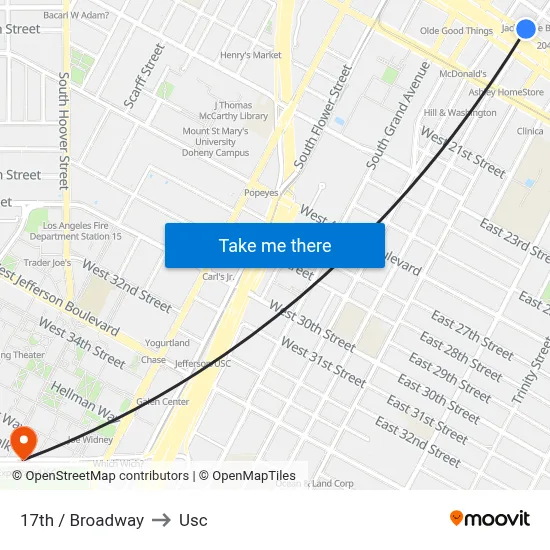 17th / Broadway to Usc map