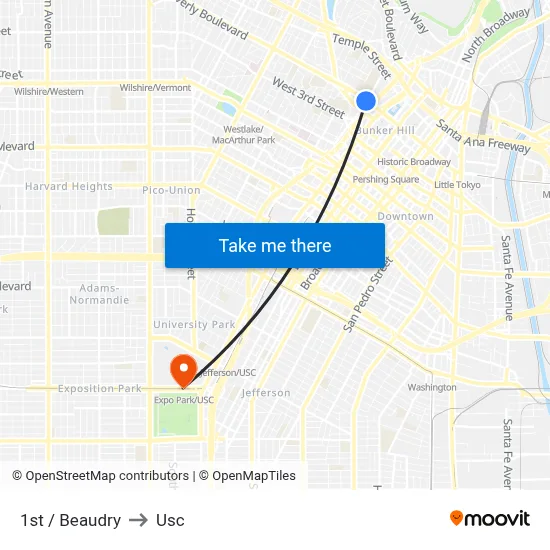 1st / Beaudry to Usc map