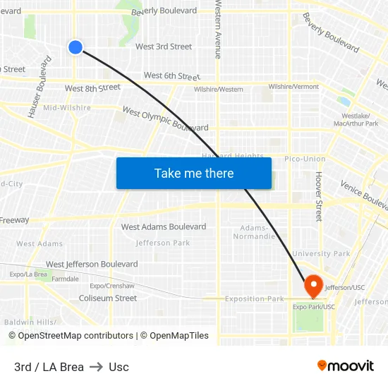 3rd / LA Brea to Usc map