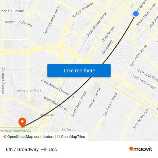 6th / Broadway to Usc map