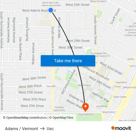Adams / Vermont to Usc map