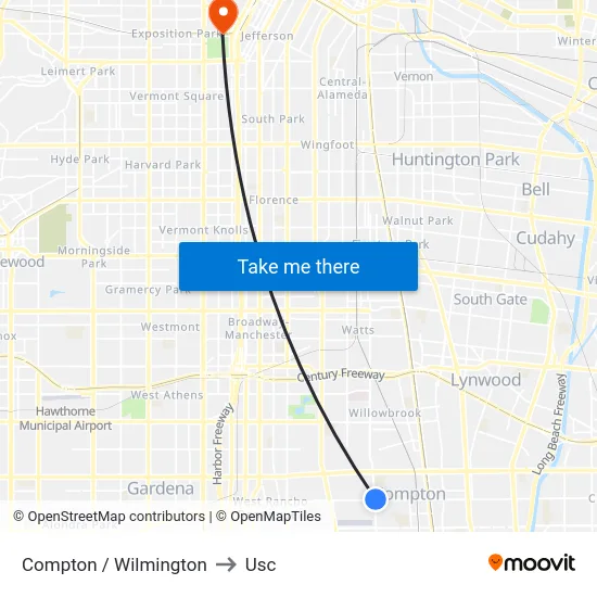 Compton / Wilmington to Usc map