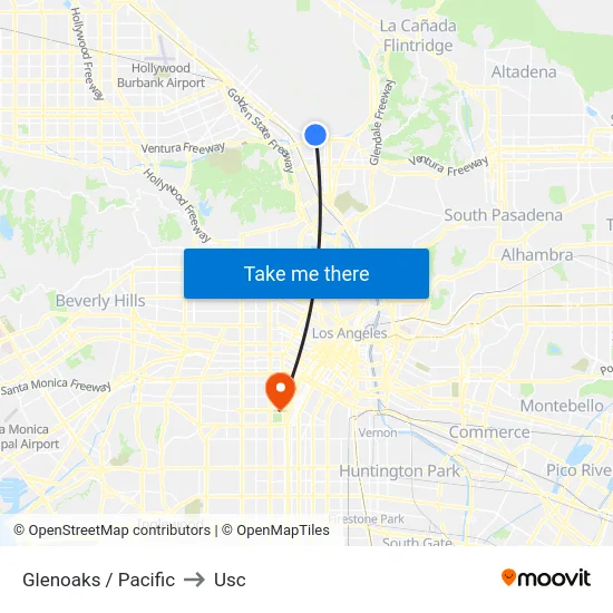 Glenoaks / Pacific to Usc map