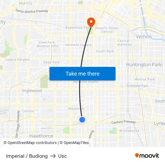 Imperial / Budlong to Usc map