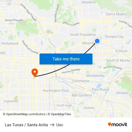 Las Tunas / Santa Anita to Usc map