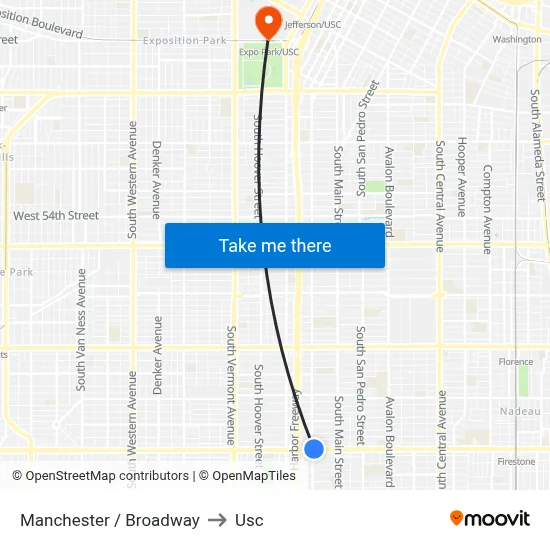 Manchester / Broadway to Usc map
