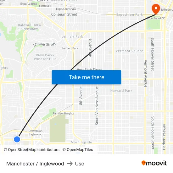Manchester / Inglewood to Usc map