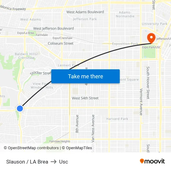 Slauson / LA Brea to Usc map