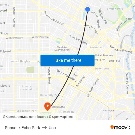 Sunset / Echo Park to Usc map