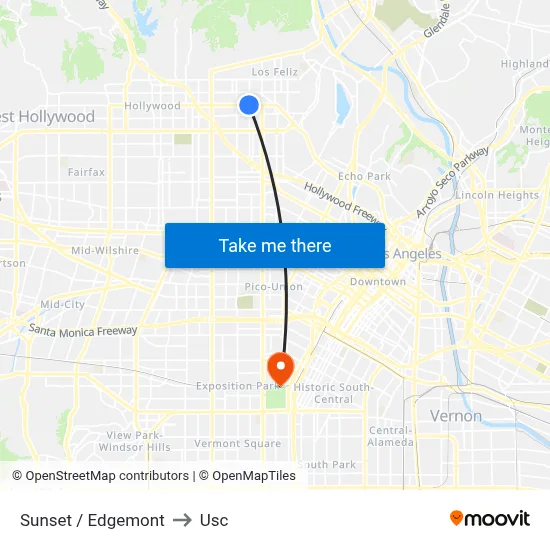 Sunset / Edgemont to Usc map