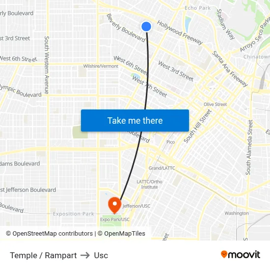 Temple / Rampart to Usc map