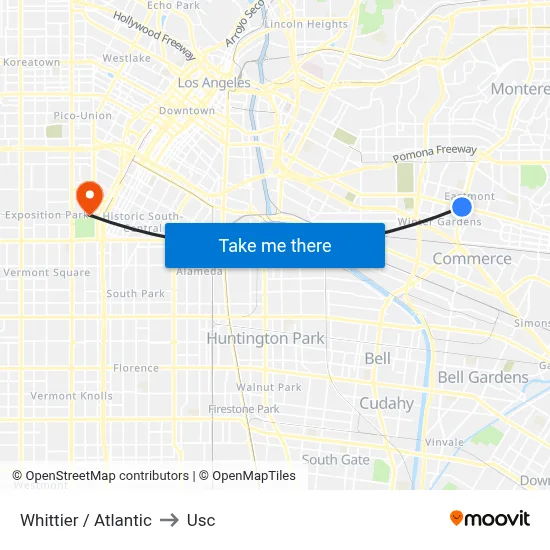 Whittier / Atlantic to Usc map