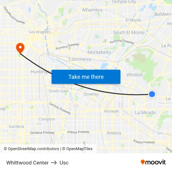 Whittwood Center to Usc map