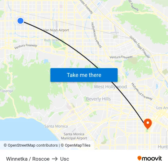 Winnetka / Roscoe to Usc map