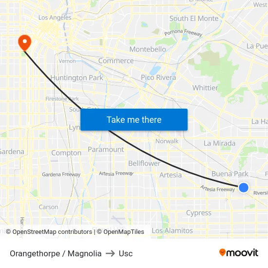 Orangethorpe / Magnolia to Usc map