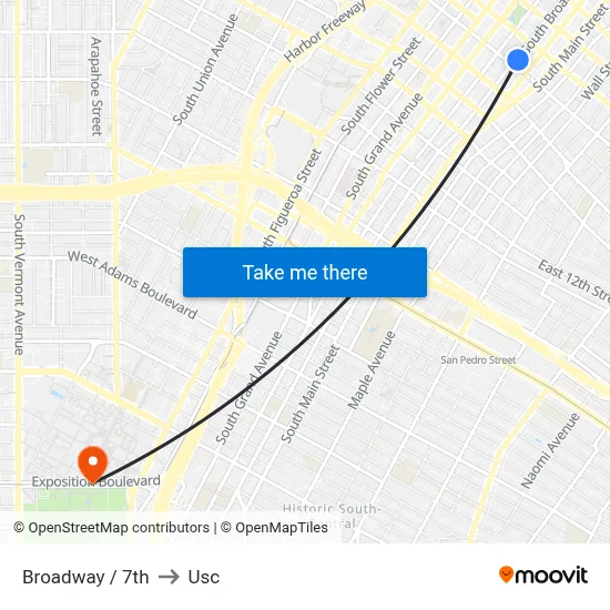 Broadway / 7th to Usc map