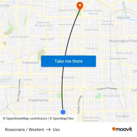 Rosecrans / Western to Usc map