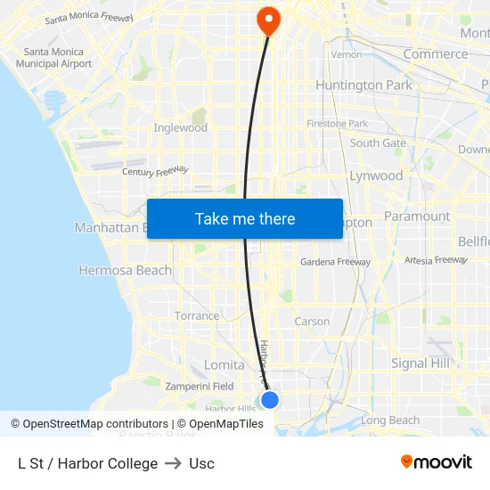 L St / Harbor College to Usc map