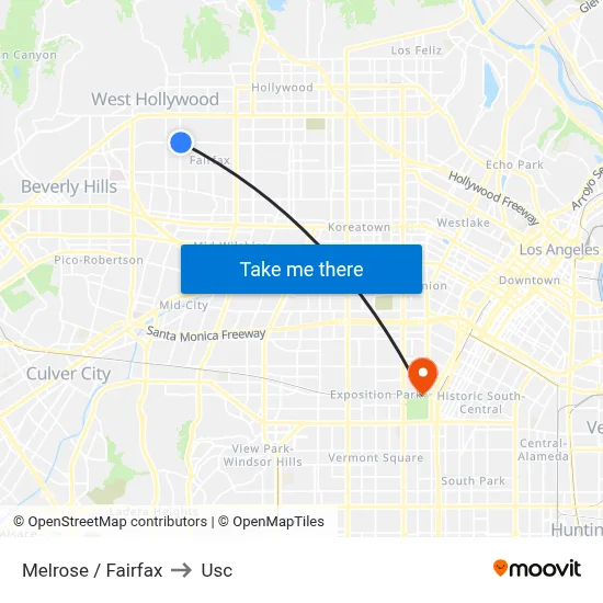 Melrose / Fairfax to Usc map