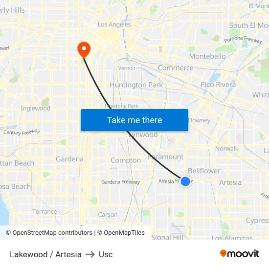 Lakewood / Artesia to Usc map