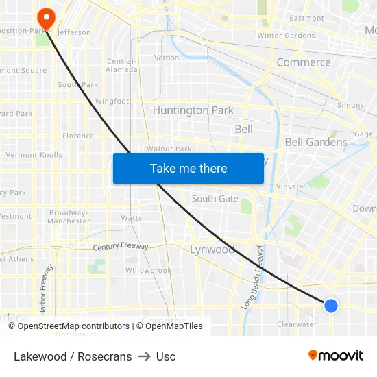 Lakewood / Rosecrans to Usc map
