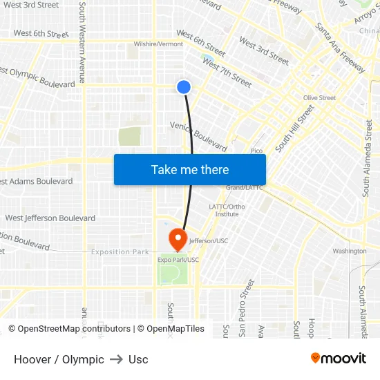 Hoover / Olympic to Usc map