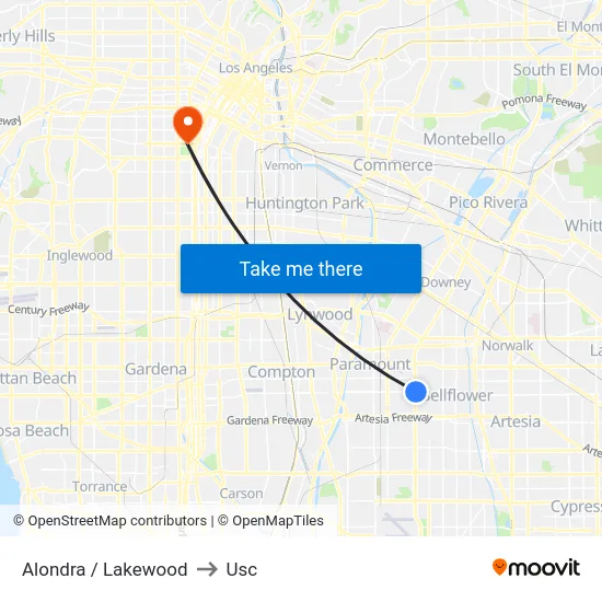 Alondra / Lakewood to Usc map
