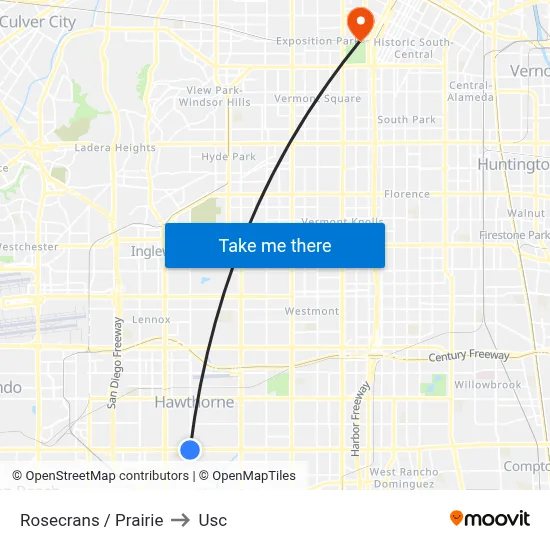 Rosecrans / Prairie to Usc map