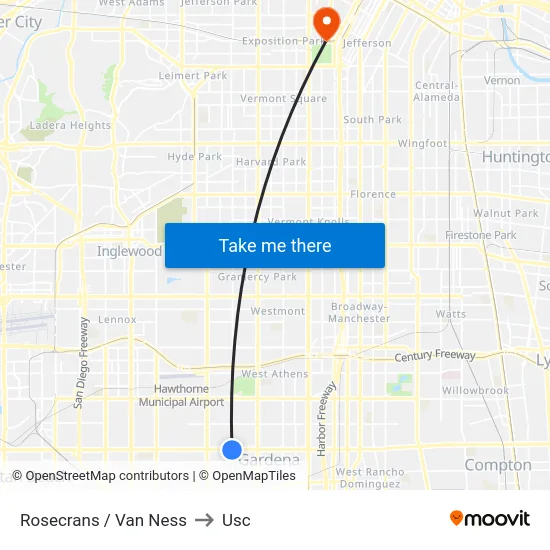 Rosecrans / Van Ness to Usc map
