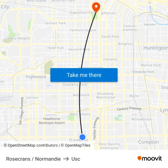 Rosecrans / Normandie to Usc map