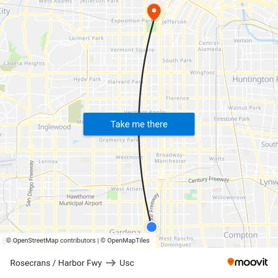 Rosecrans / Harbor Fwy to Usc map