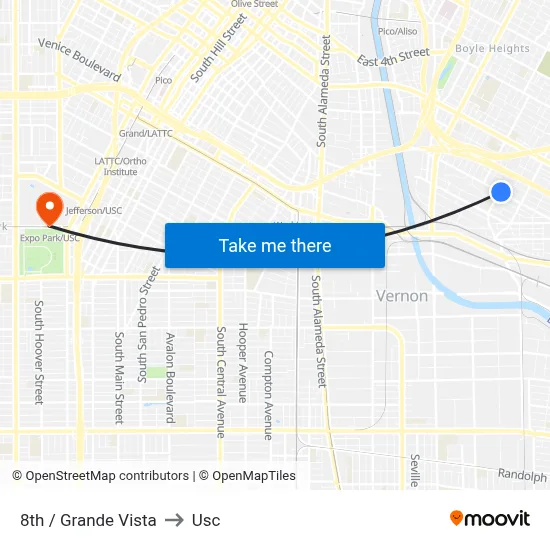 8th / Grande Vista to Usc map