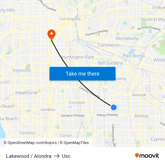 Lakewood / Alondra to Usc map