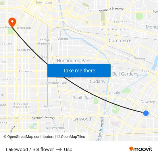 Lakewood / Bellflower to Usc map