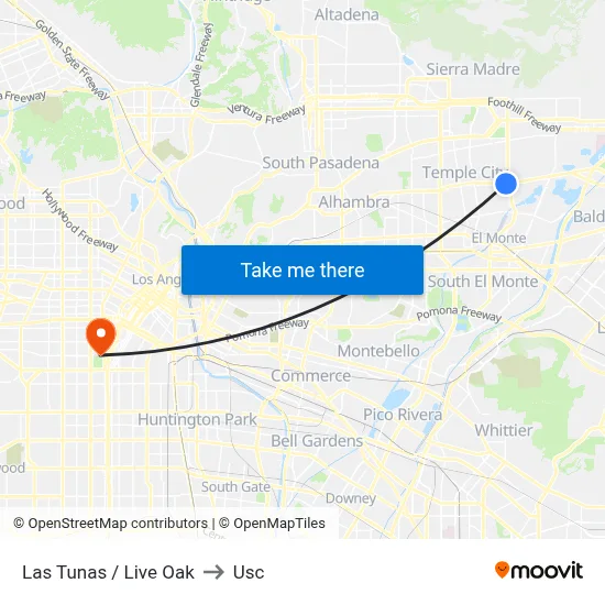 Las Tunas / Live Oak to Usc map