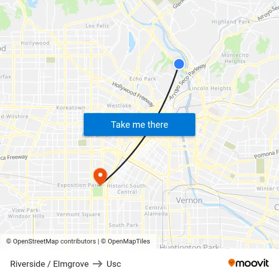 Riverside / Elmgrove to Usc map