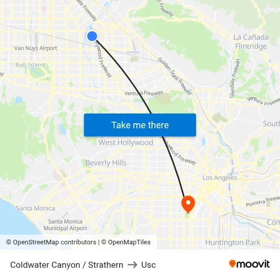 Coldwater Canyon / Strathern to Usc map