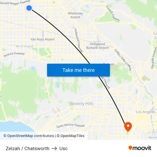 Zelzah / Chatsworth to Usc map