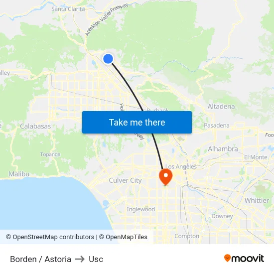 Borden / Astoria to Usc map