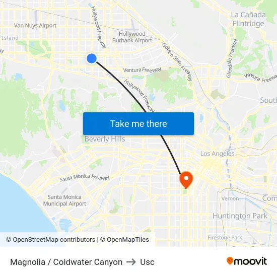 Magnolia / Coldwater Canyon to Usc map