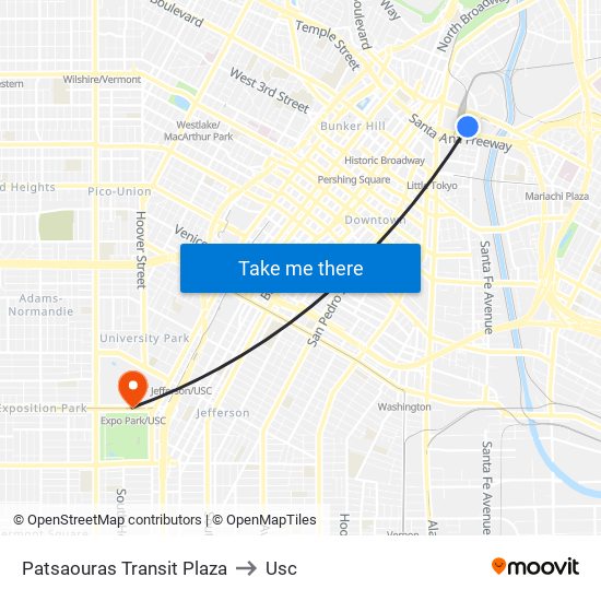 Patsaouras Transit Plaza to Usc map