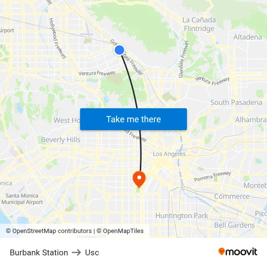 Burbank Station to Usc map
